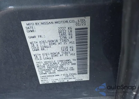 2021 Nissan Frontier Sv 4X4 from USA, damaged, VIN 1N6ED0EB3MN701206